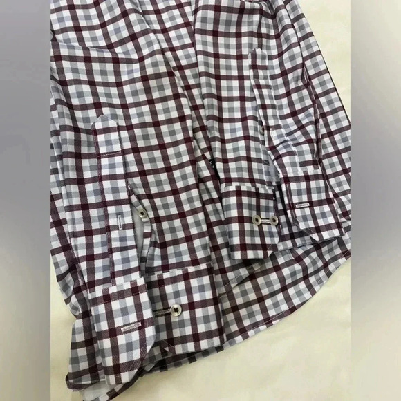 Horst men maroon white plaid button up long sleeves shirt workwear casual preppy - Picture 5 of 8